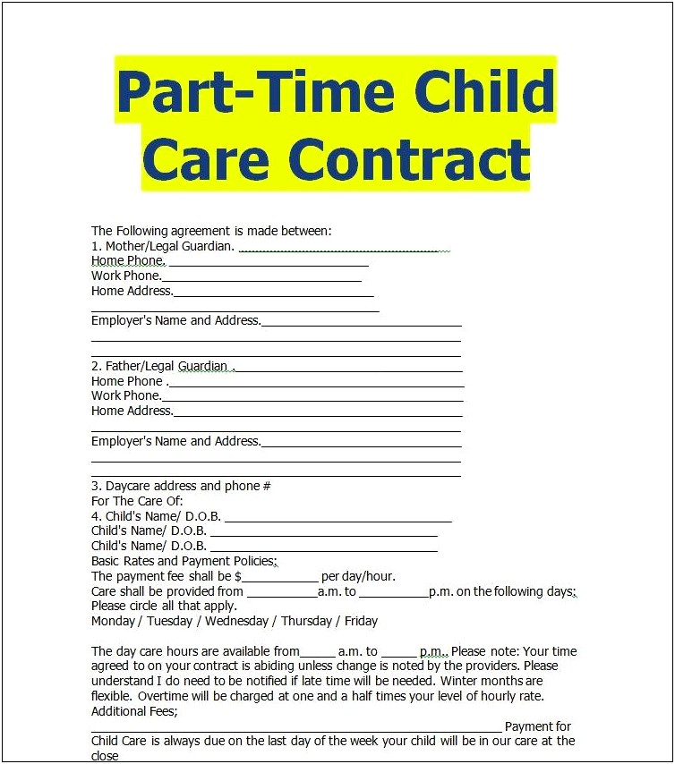 Free Download Contract Template For Home Family Daycare