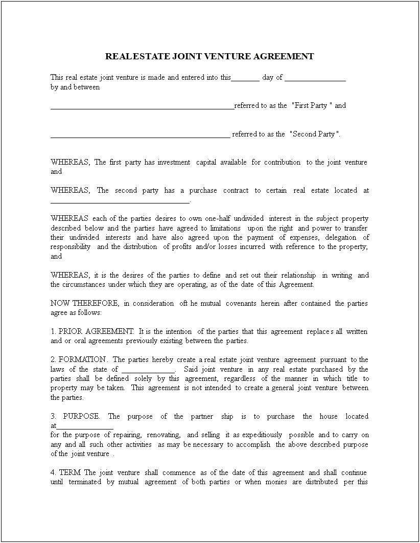Free Download Joint Venture Agreement Template
