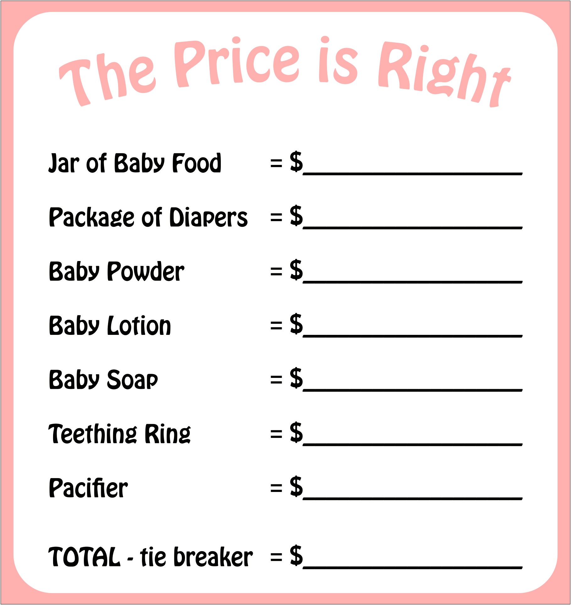 Free Download Template Baby Shower Game