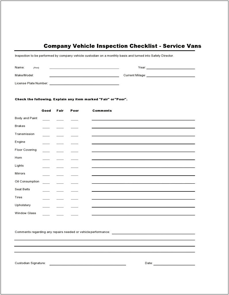 Free Download Vehicle Handover Checklist Template