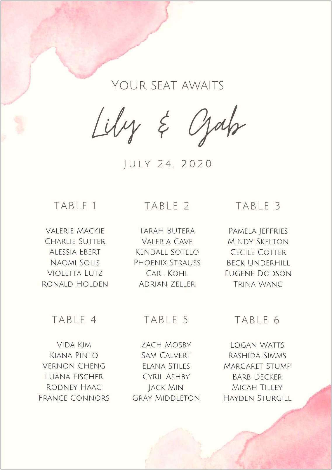 Free Download Wedding Reception Seating Chart Poster Template