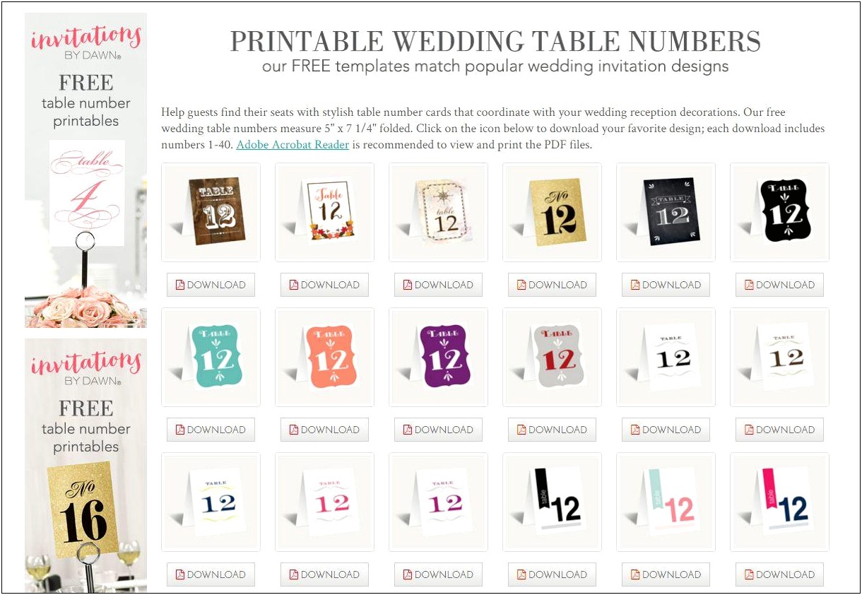 Free Download Wedding Table Number Templates
