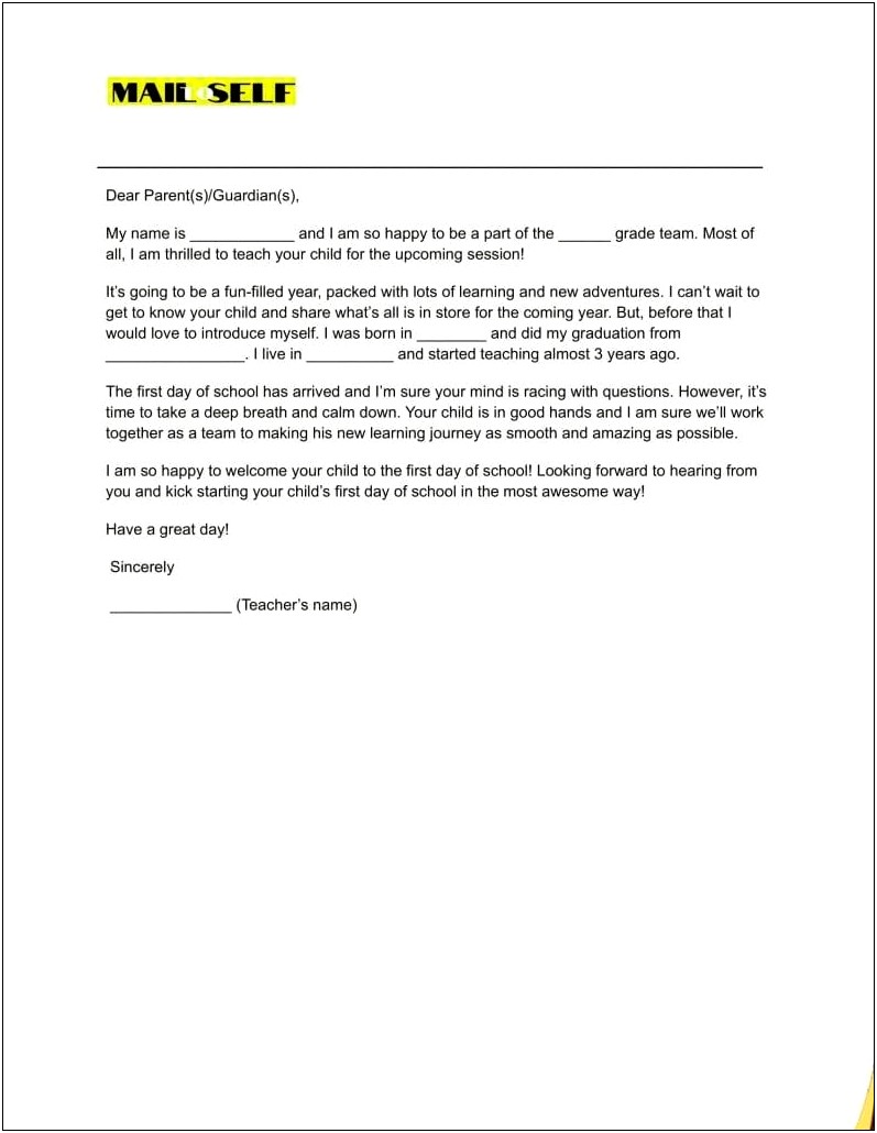 Free Download Welcome Letter Template For Parents