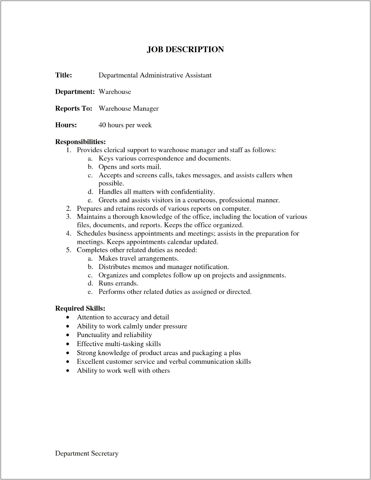 Free Downloadable Administrative Assistant Job Description Templates