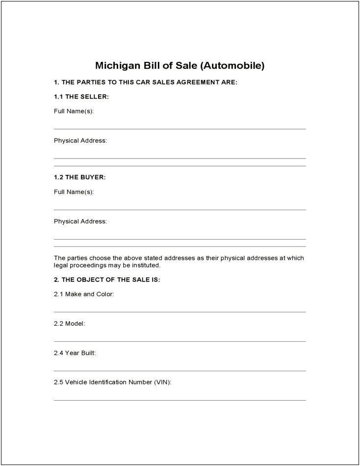 Free Downloadable Bill Of Sale Template For Car