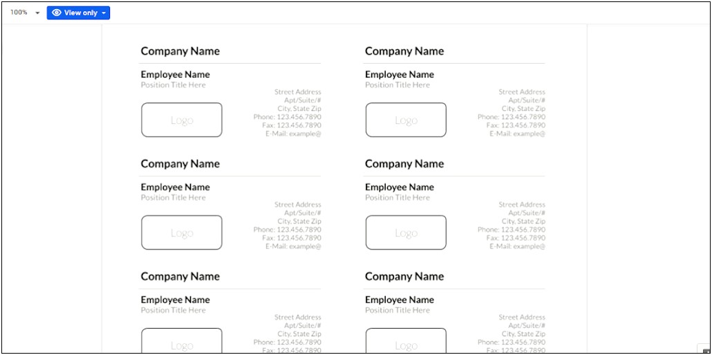 Free Downloadable Google Docs Business Card Template