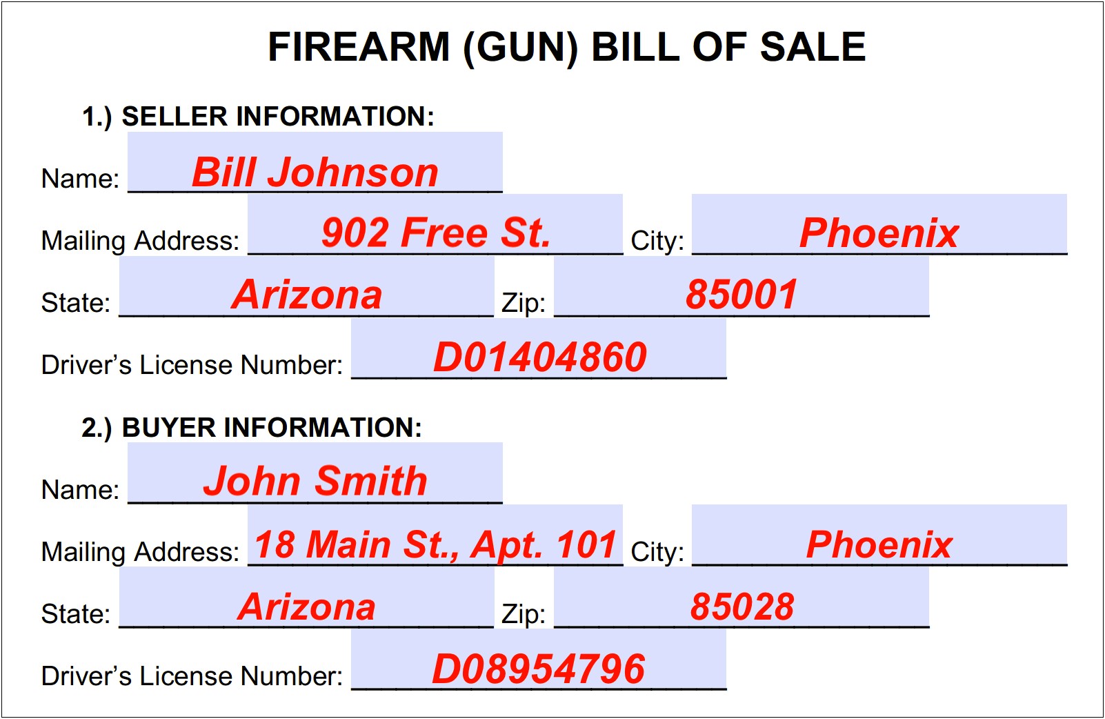 Free Downloadable Gun Bill Of Sale Template