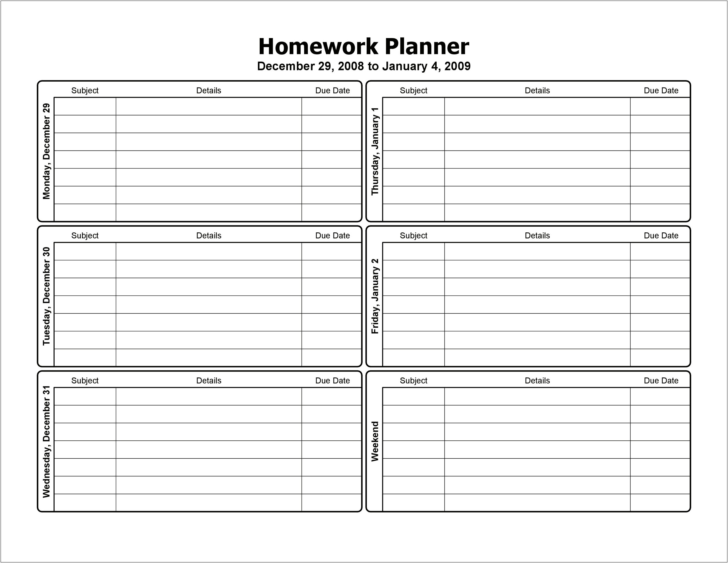 Free Downloadable Homework Template For Students
