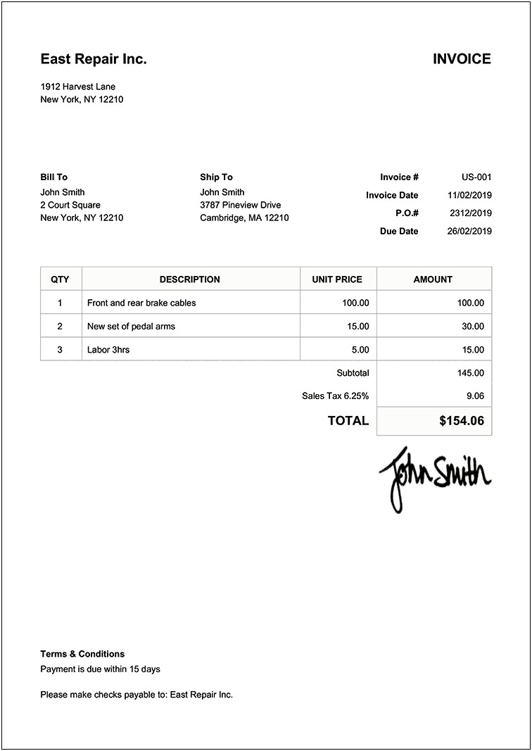 Free Downloadable Invoice Template For Retail