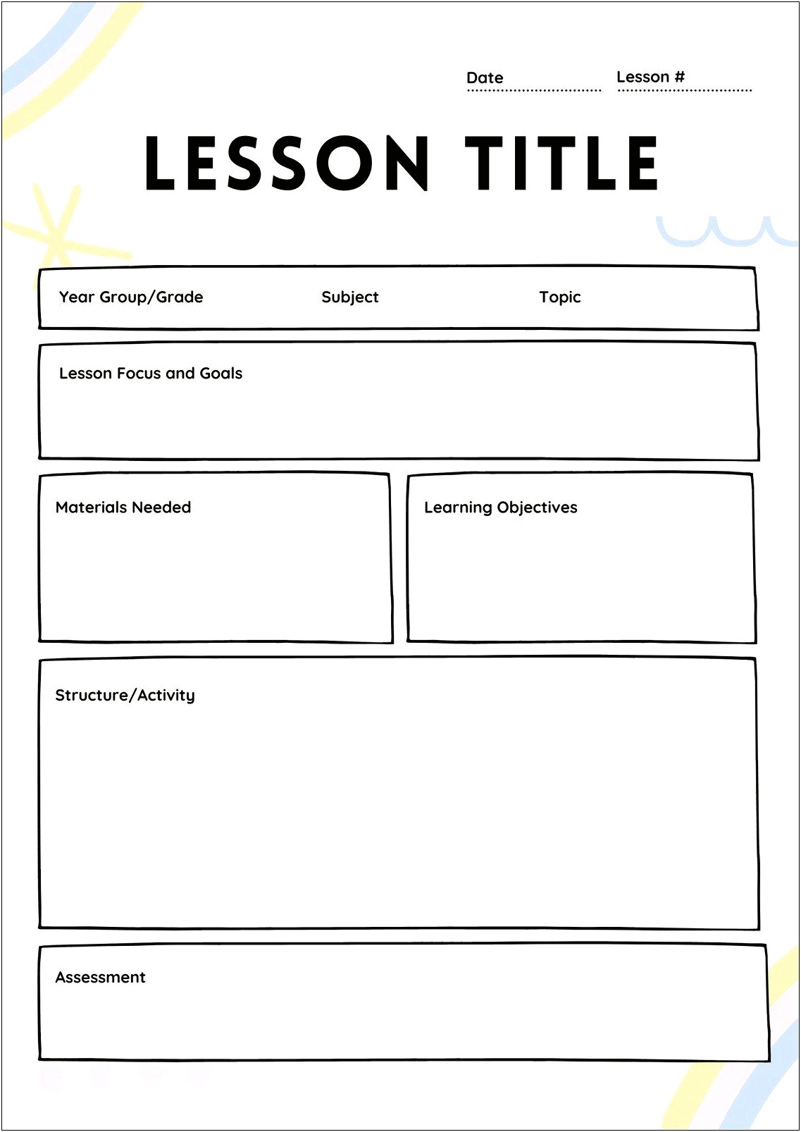 Free Downloadable Preschool Lesson Plan Templates