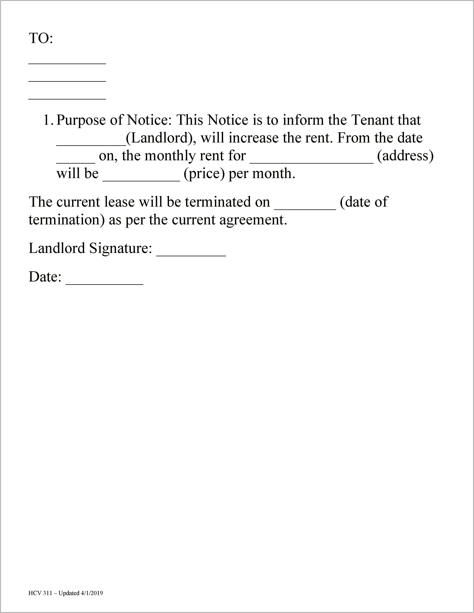Free Downloadable Rent Increase Letter To Tenant Template