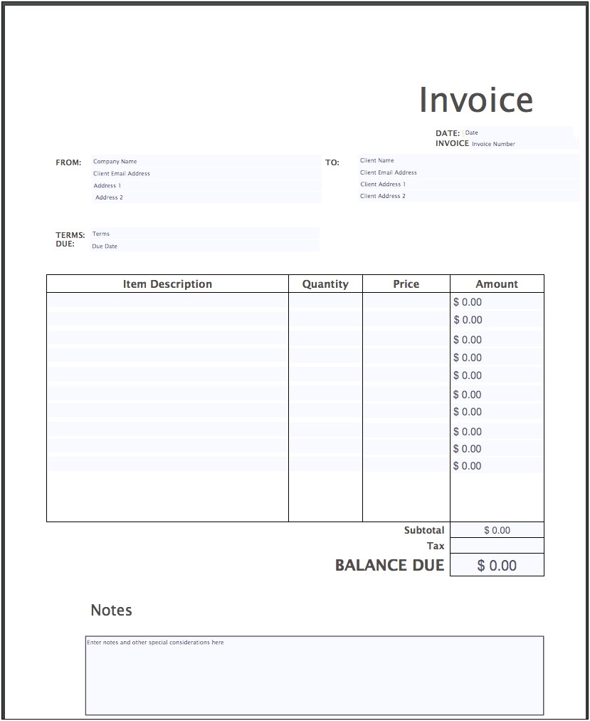 Free Downloadable Simple Blank Invoice Template
