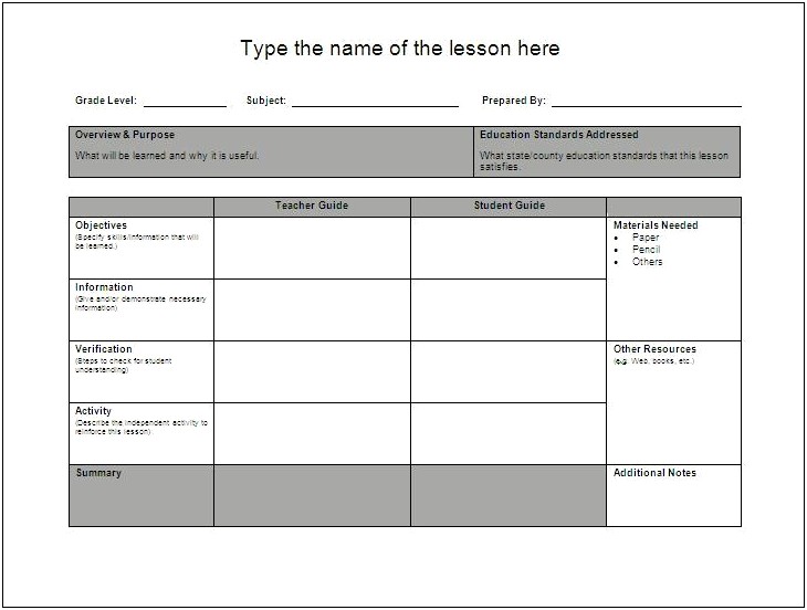 Free Downloadable Template For School Lesson Plans