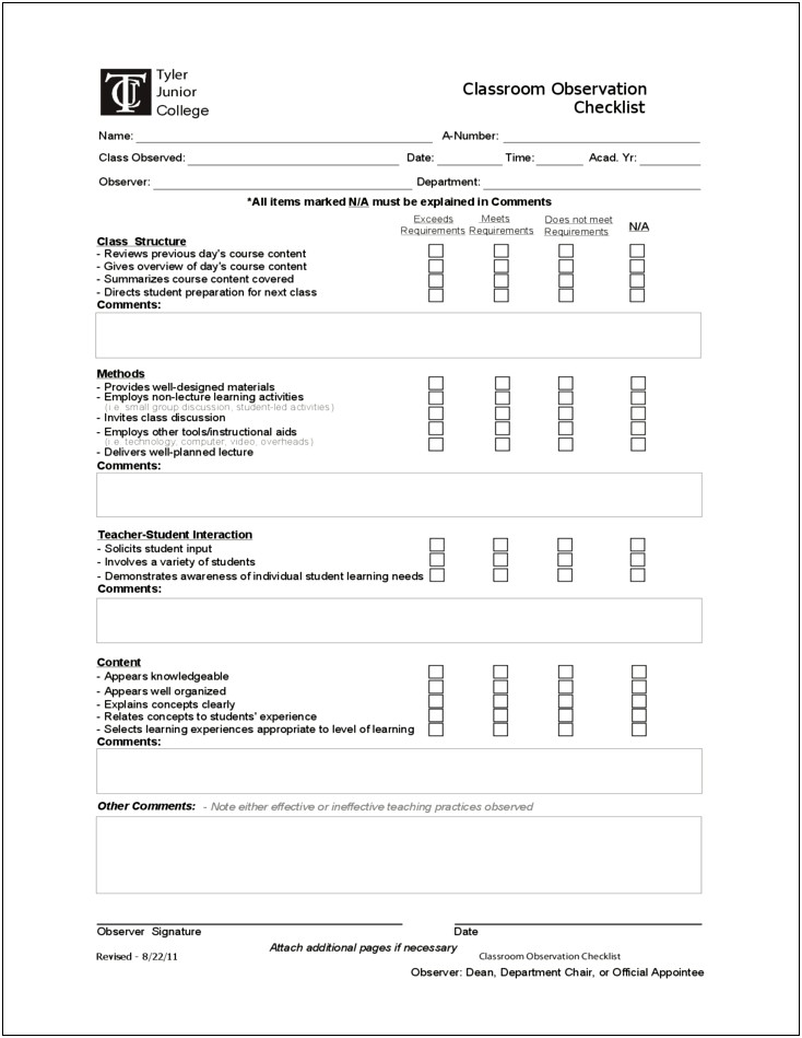 Free Downloadable Templates For Observation Notes