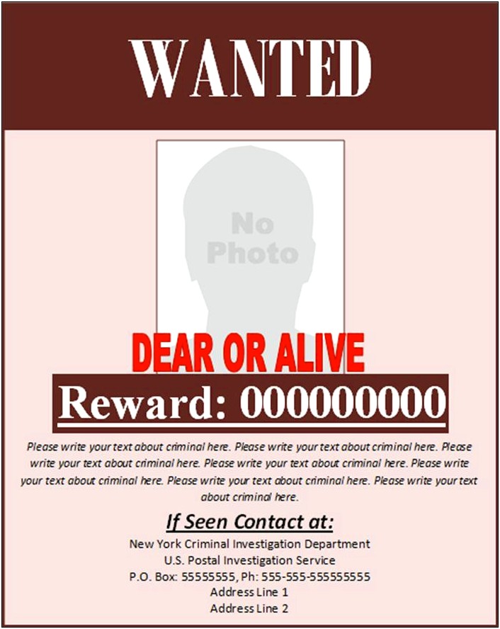 Free Downloadable Wanted In Red Poster Template