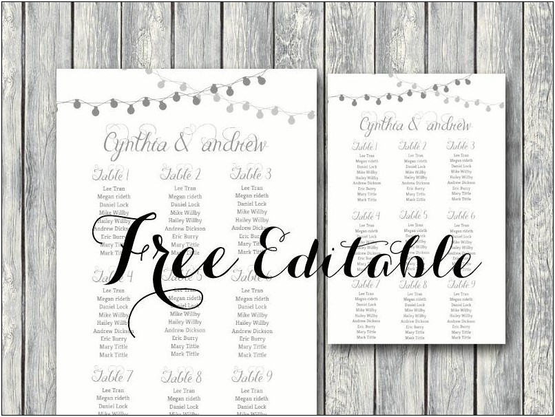 Free Downloadable Wedding Seating Chart Template Microsoft Word