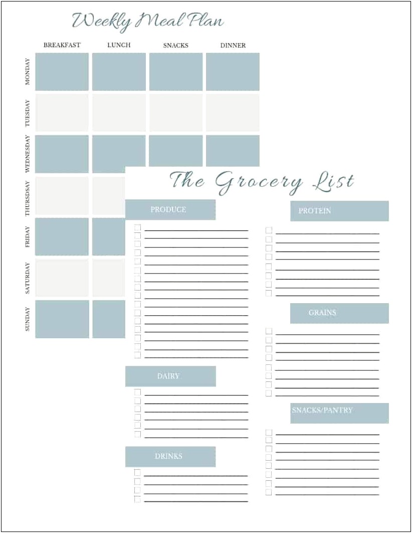 Free Downloads On Daily Meal Planner Template