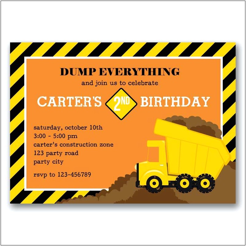 Free Dump Truck Party Invitation Template