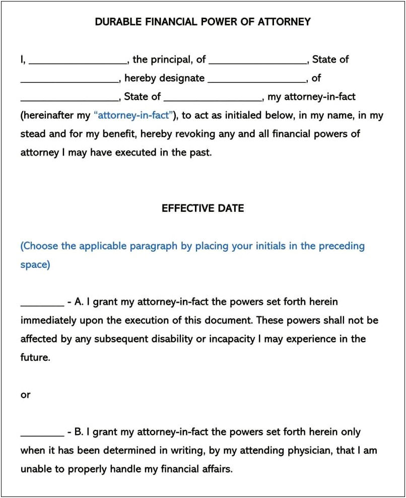 Free Durable Power Of Attorney Form Template