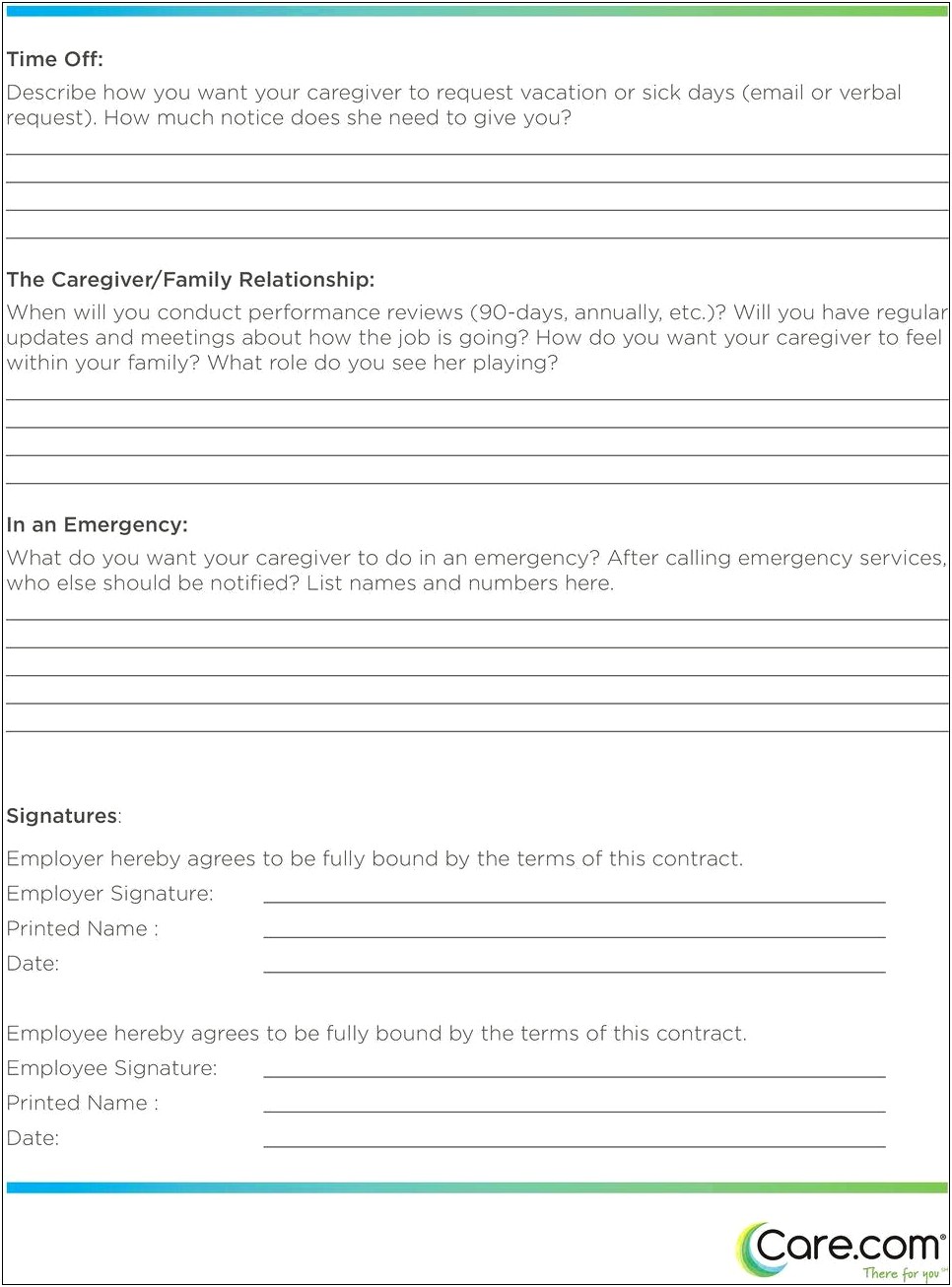 Free Duration Of Care Contract Template