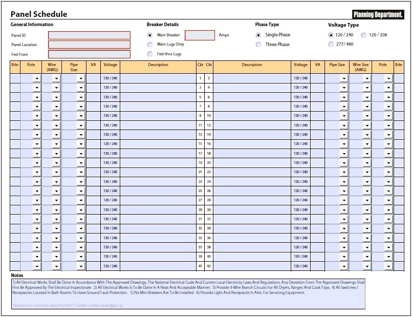 Free Electrical Panel Schedule Template Download