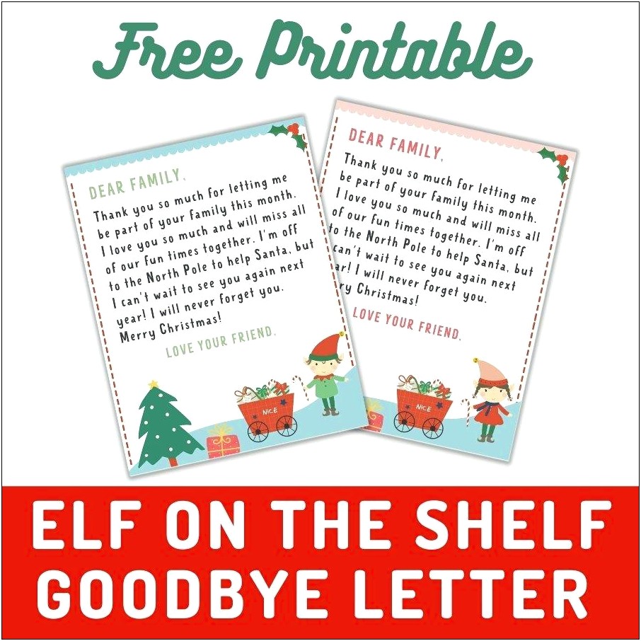 Free Elf On The Shelf Goodbye Letter Template