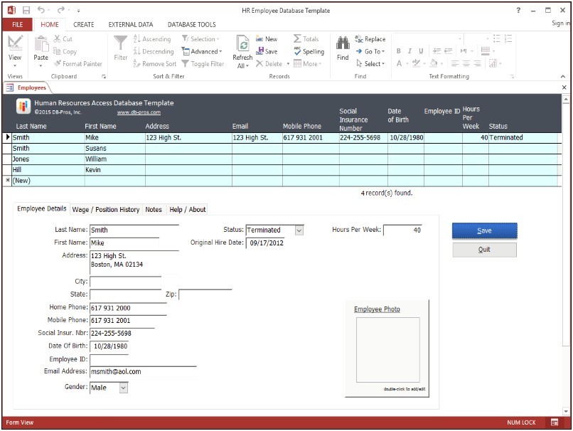 Free Employee Database Template In Excel