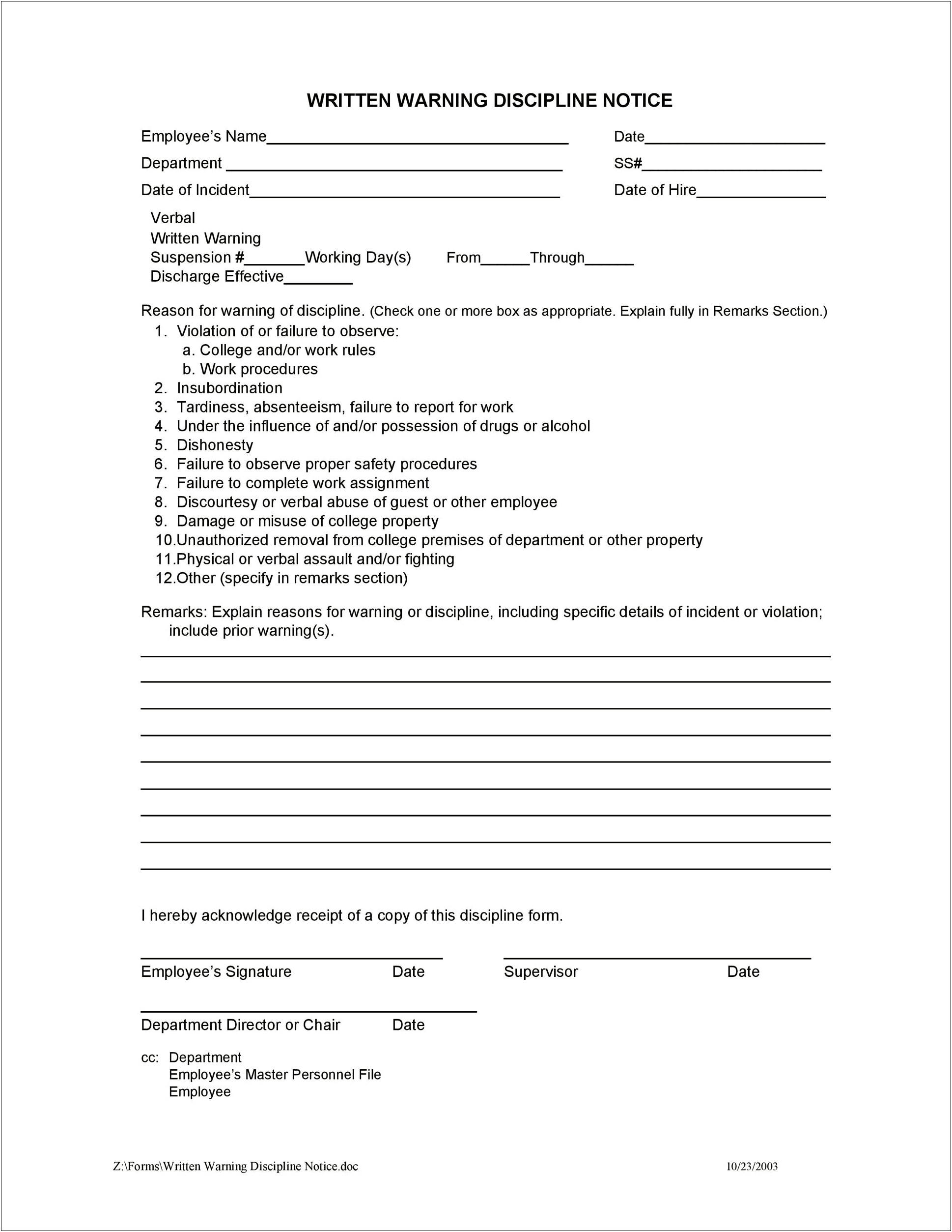 Free Employee Disciplinary Action Form Template