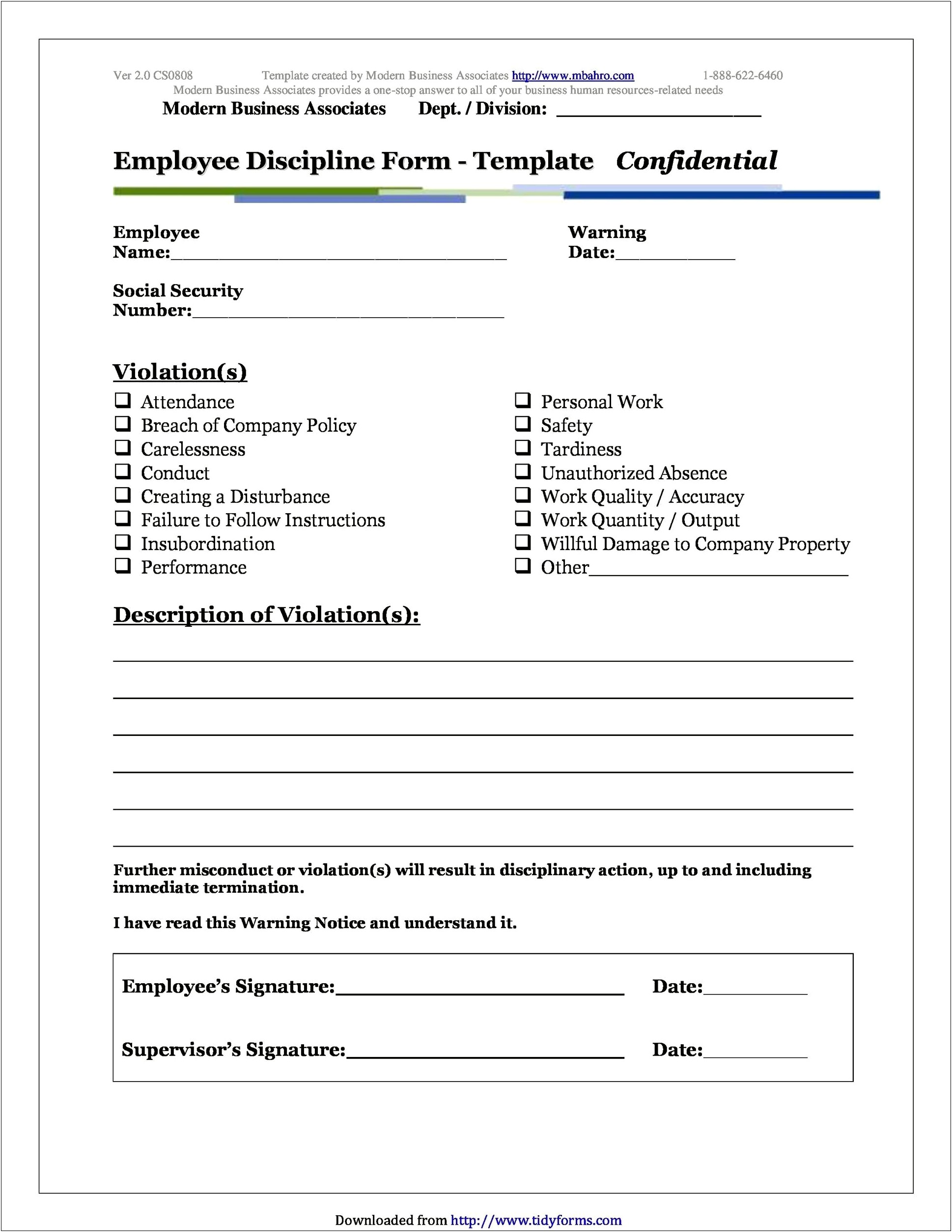 Free Employee Disciplinary Write Up Form Template