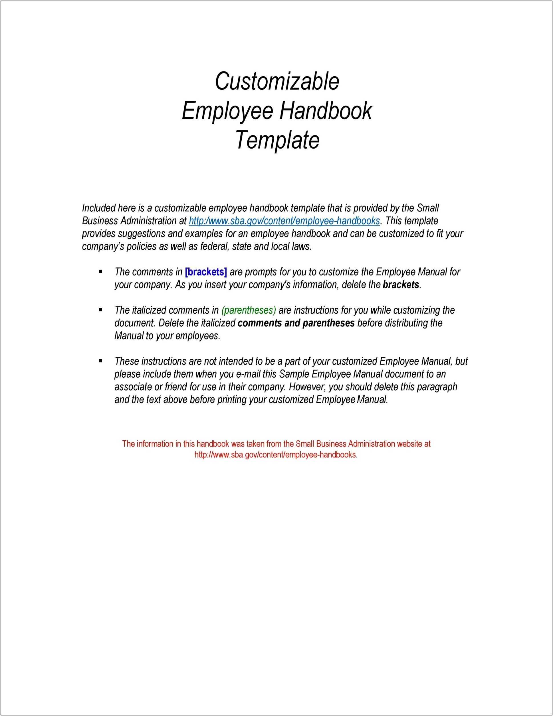 Free Employee Handbook Template For Small Business Bc