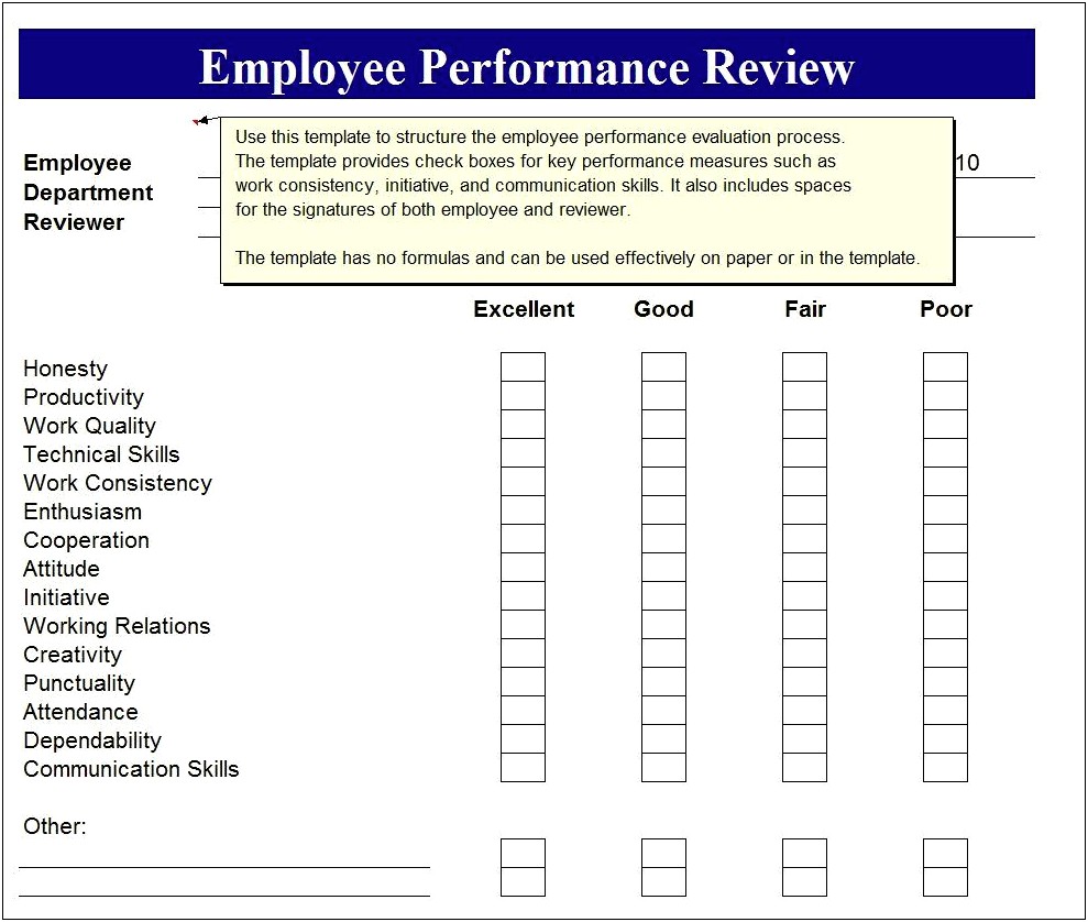 Free Employee Performance Review Template Pdf