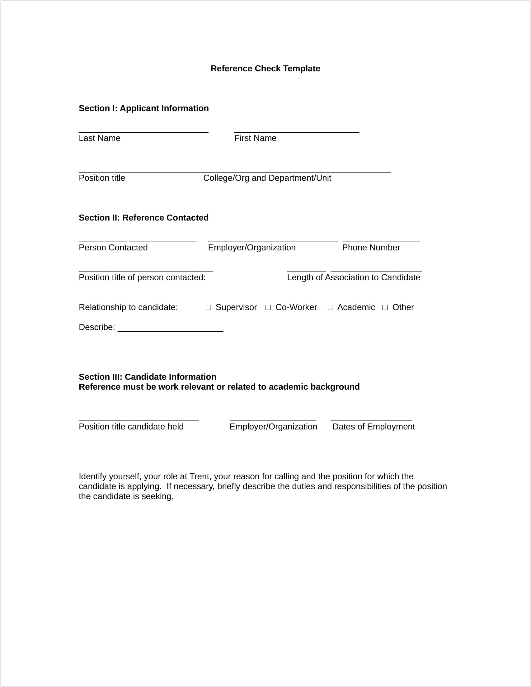 Free Employee Reference List Template Download