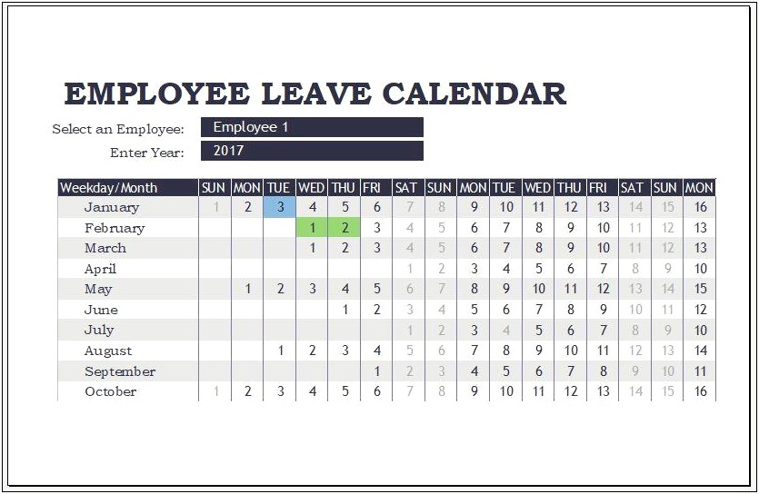 Free Employee Vacation Calendar Template 2014