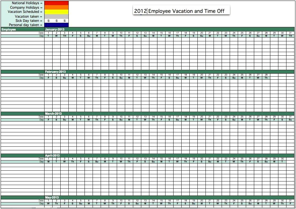 Free Employee Vacation Calendar Template 2016