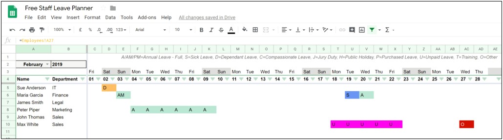 Free Employee Vacation Planner Template Excel 2019