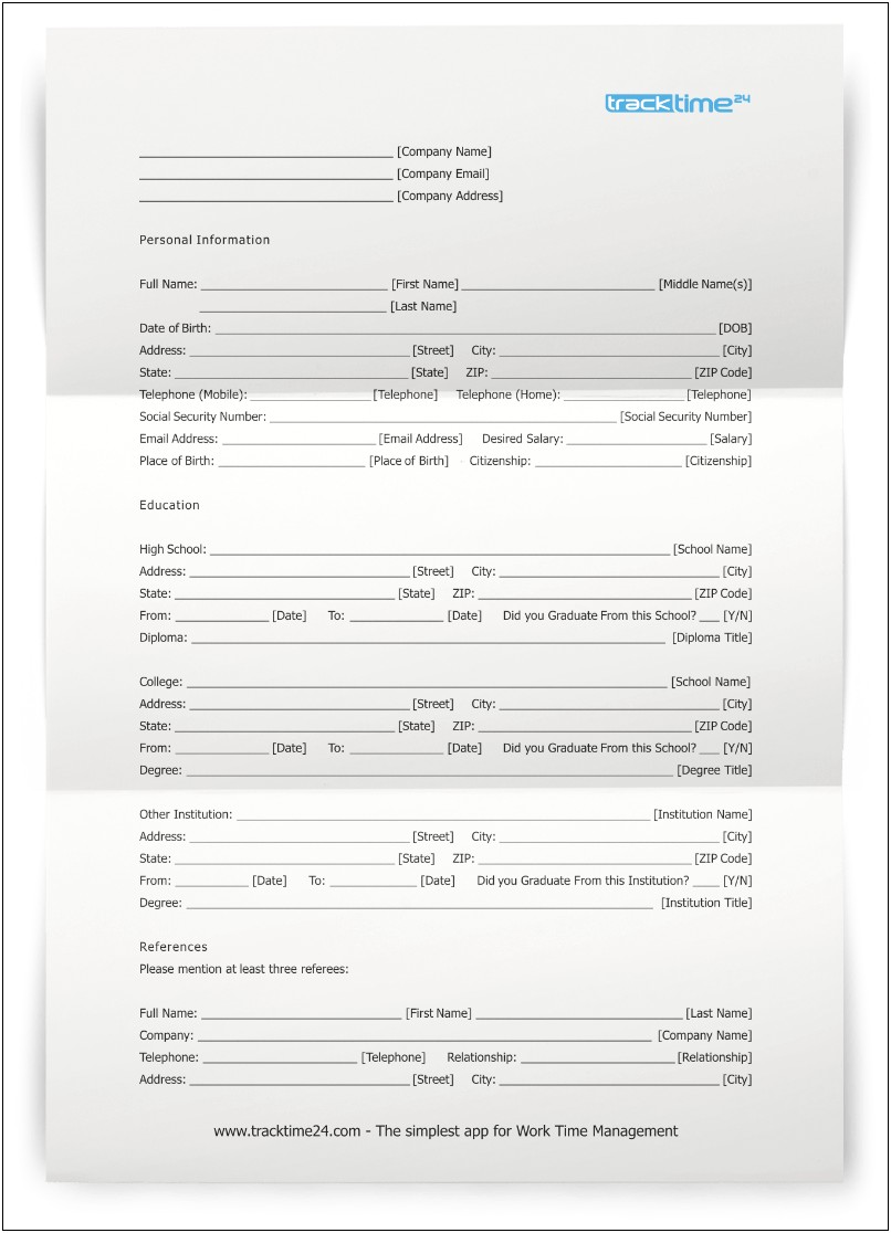 Free Employment Application Form Template Download