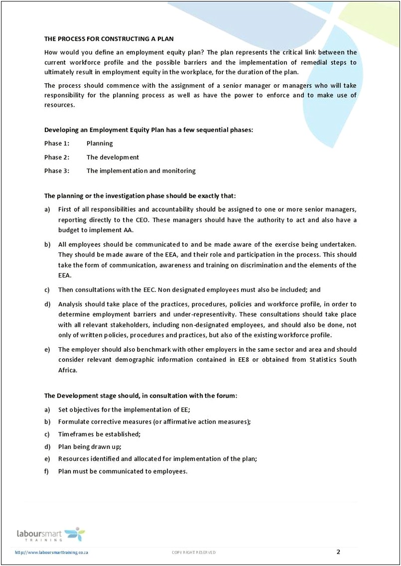 Free Employment Equity Plan Template South Africa