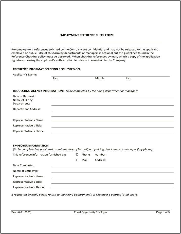 Free Employment Reference Request Form Template