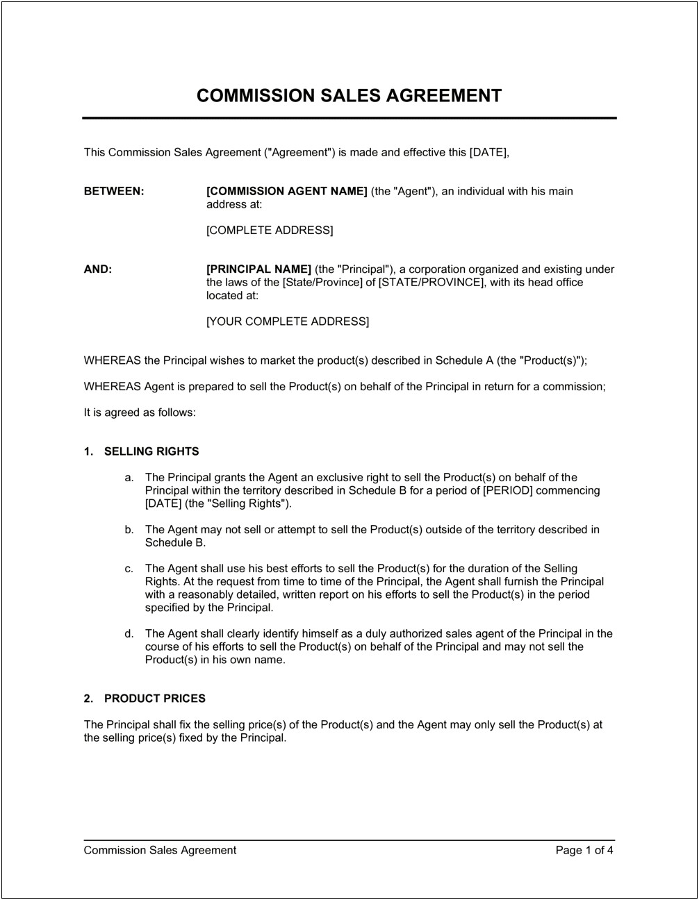 Free Employment Salesperson Contract Template Word
