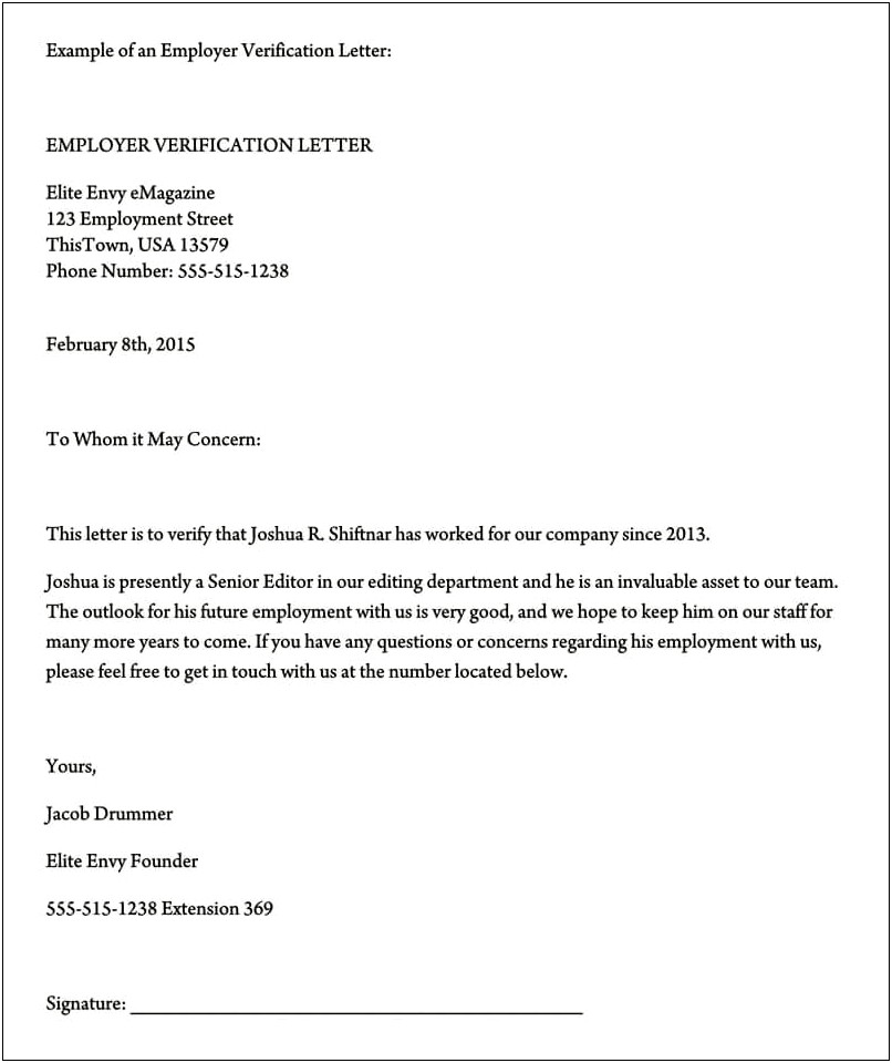 Free Employment Verification Letter Template Word