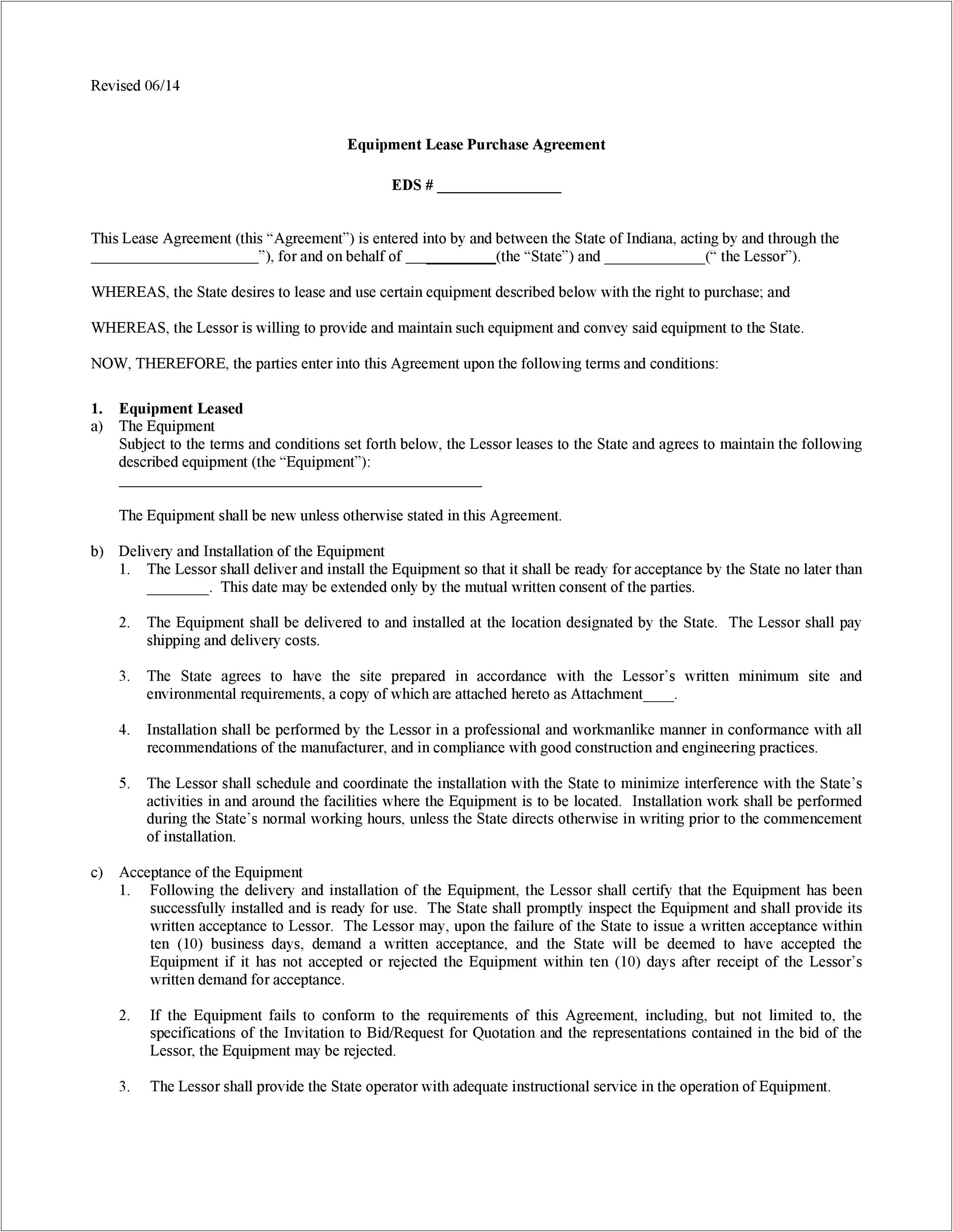 Free Equipment Lease Agreement Form Template