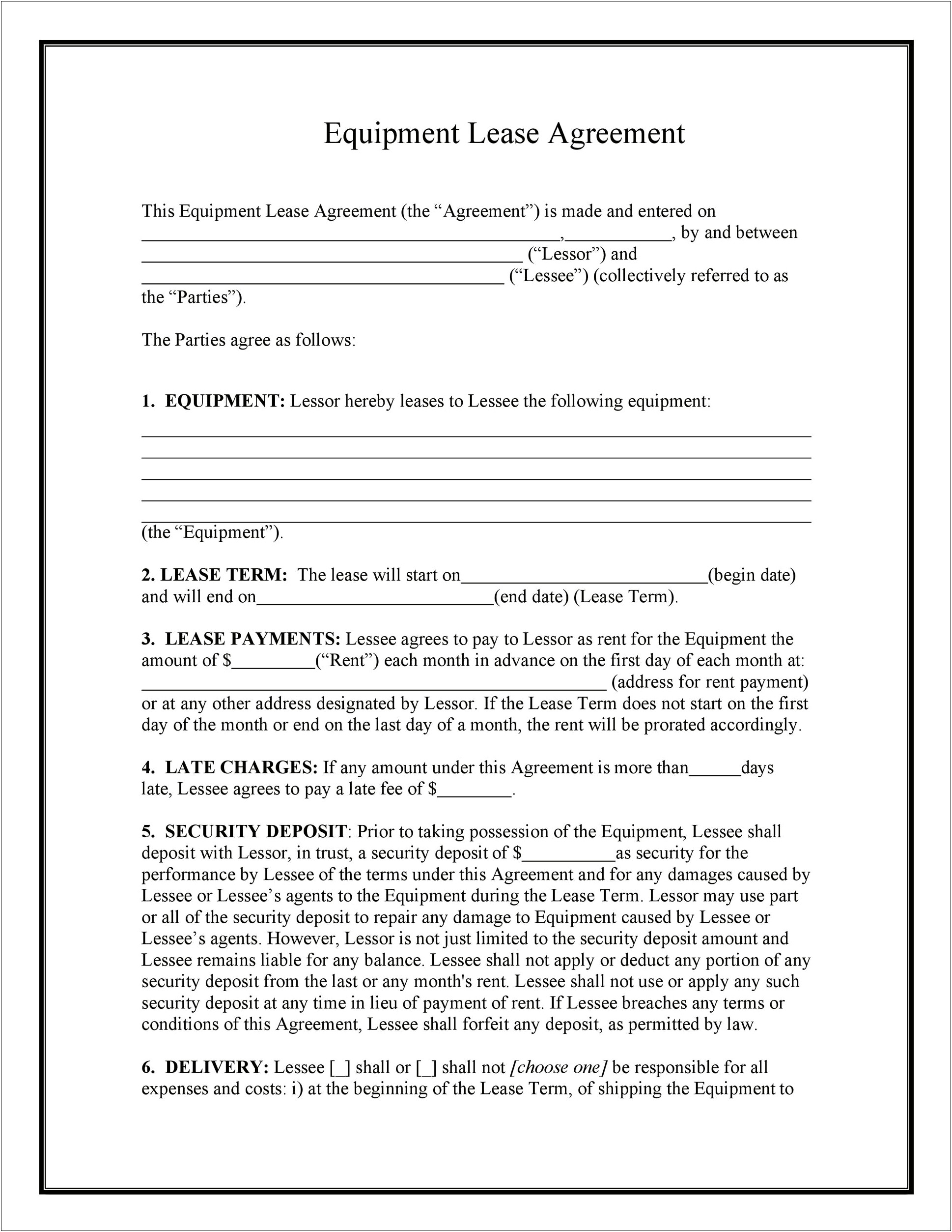 Free Equipment Lease Purchase Agreement Template