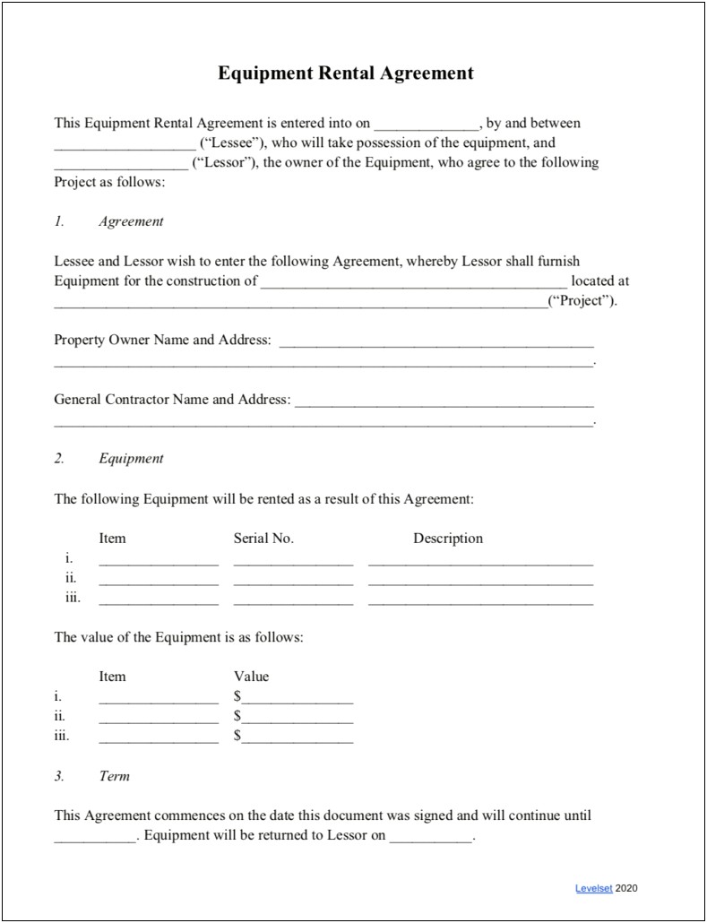 Free Equipment Lease To Own Contract Template
