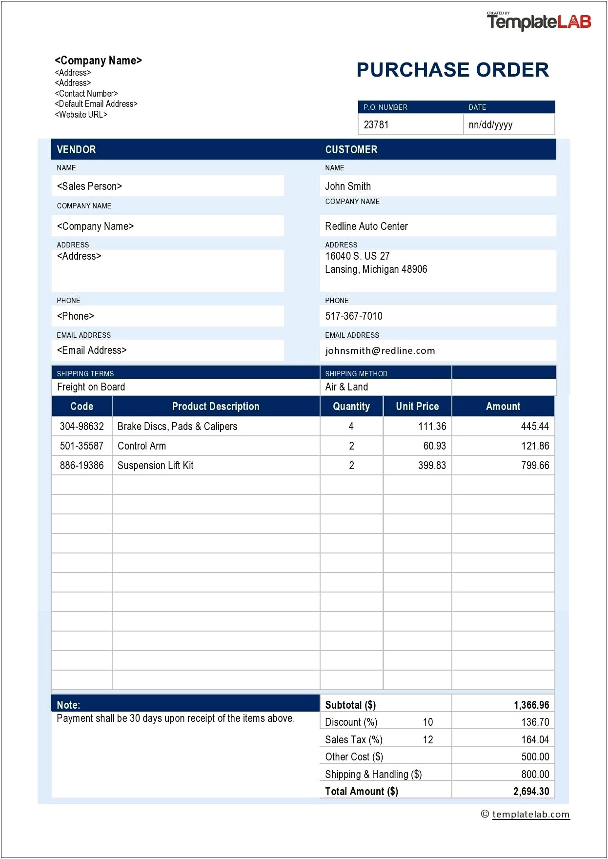 Free Excel Apparel Purchase Order Template