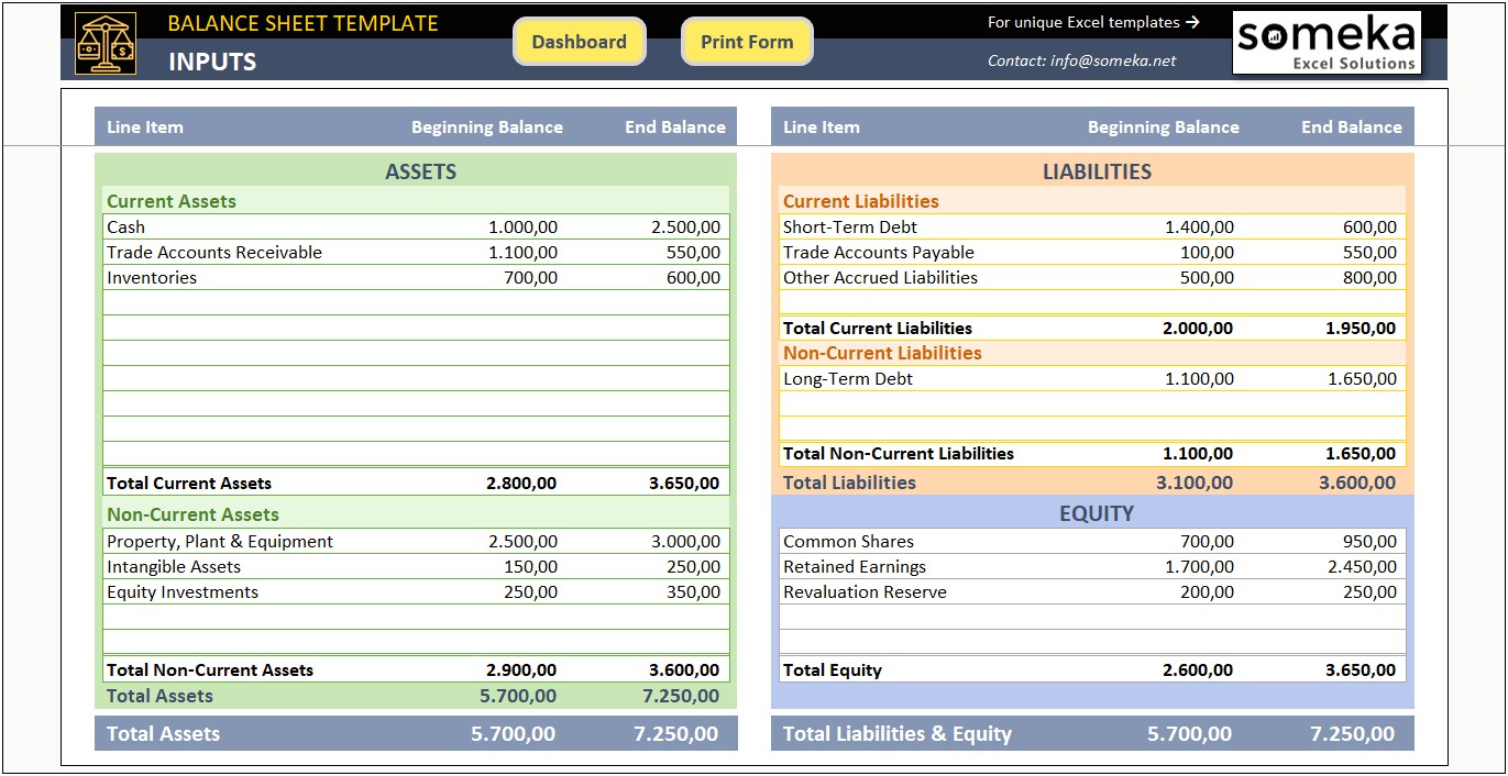 Free Excel Balance Sheet And Income Statement Template