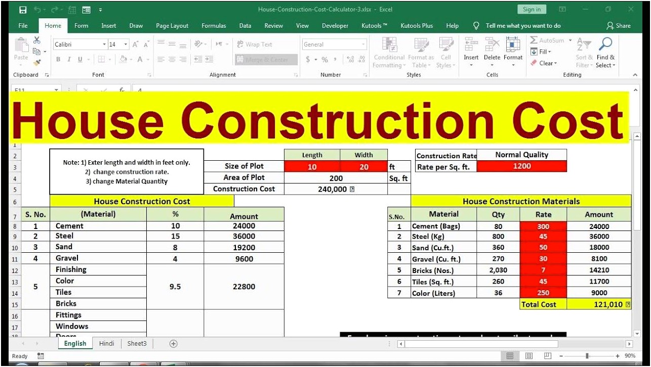 Free Excel Construction Cost Estimate Template