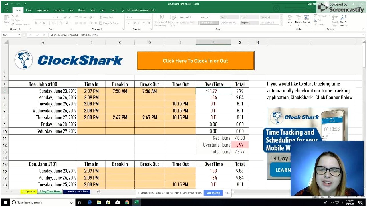 Free Excel Daily Timesheet Template Multiple Employees