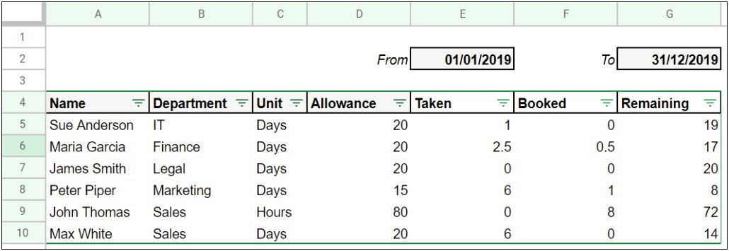 Free Excel Employee Leave Planner Template