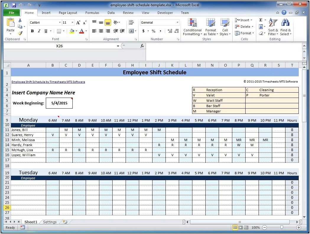 Free Excel Employee Shift Schedule Template