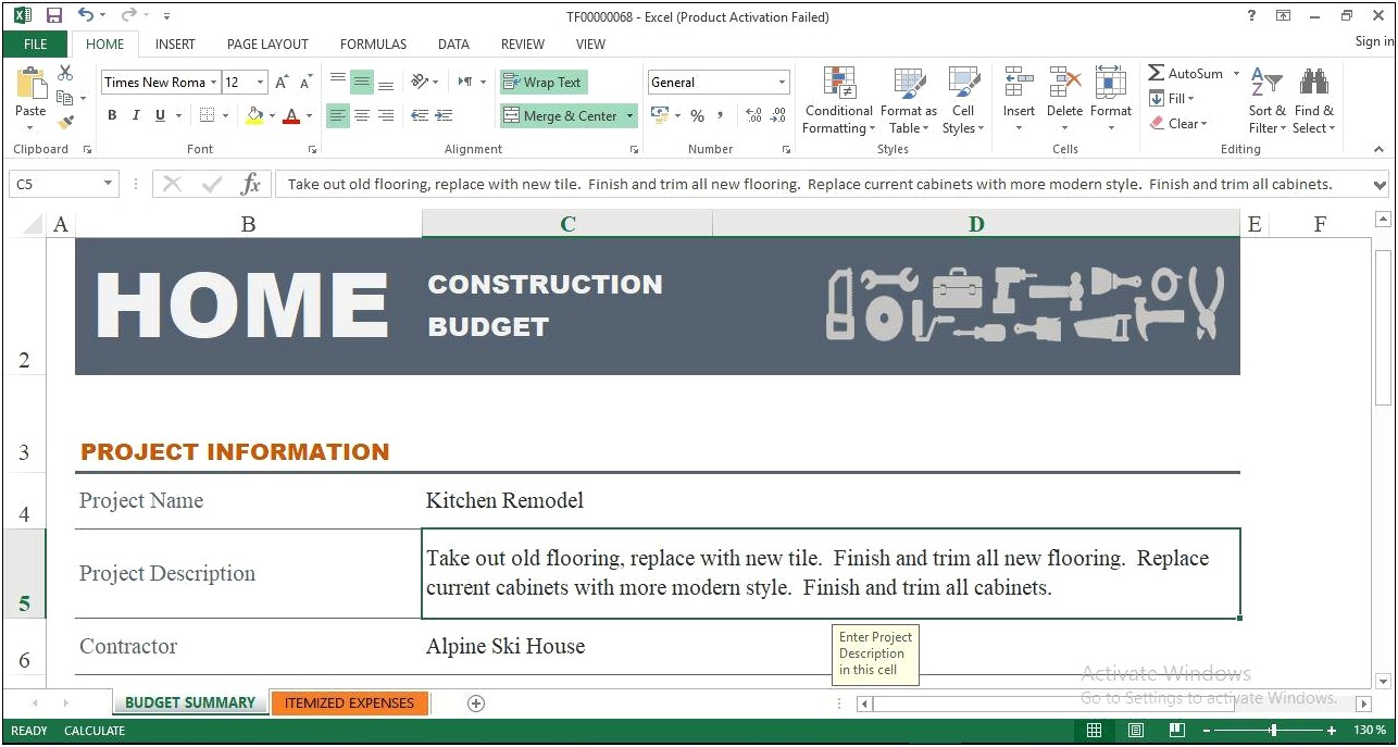 Free Excel Home Construction Budget Template